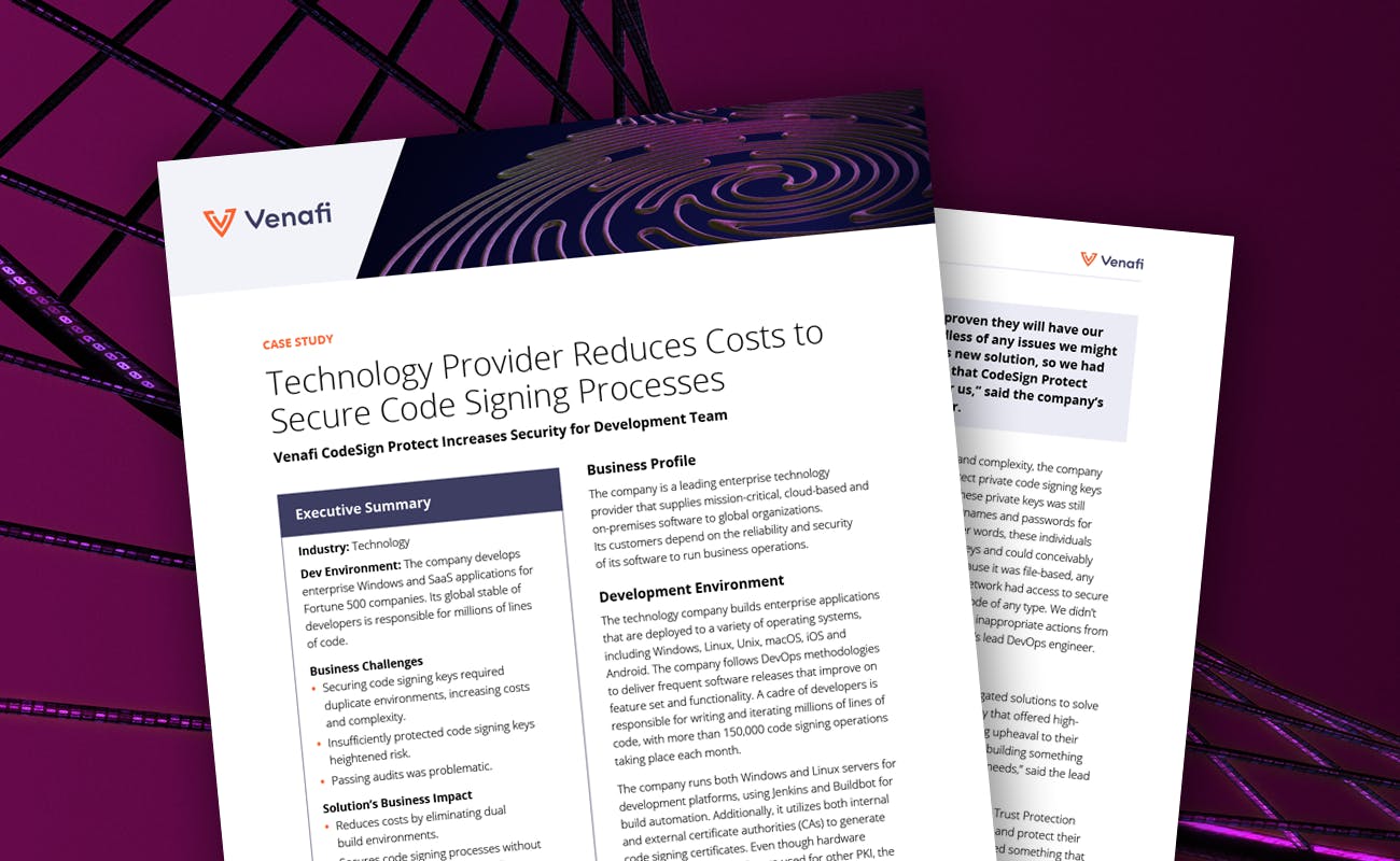 Technology Provider Reduces Costs to Secure Code Signing Processes - cover graphic