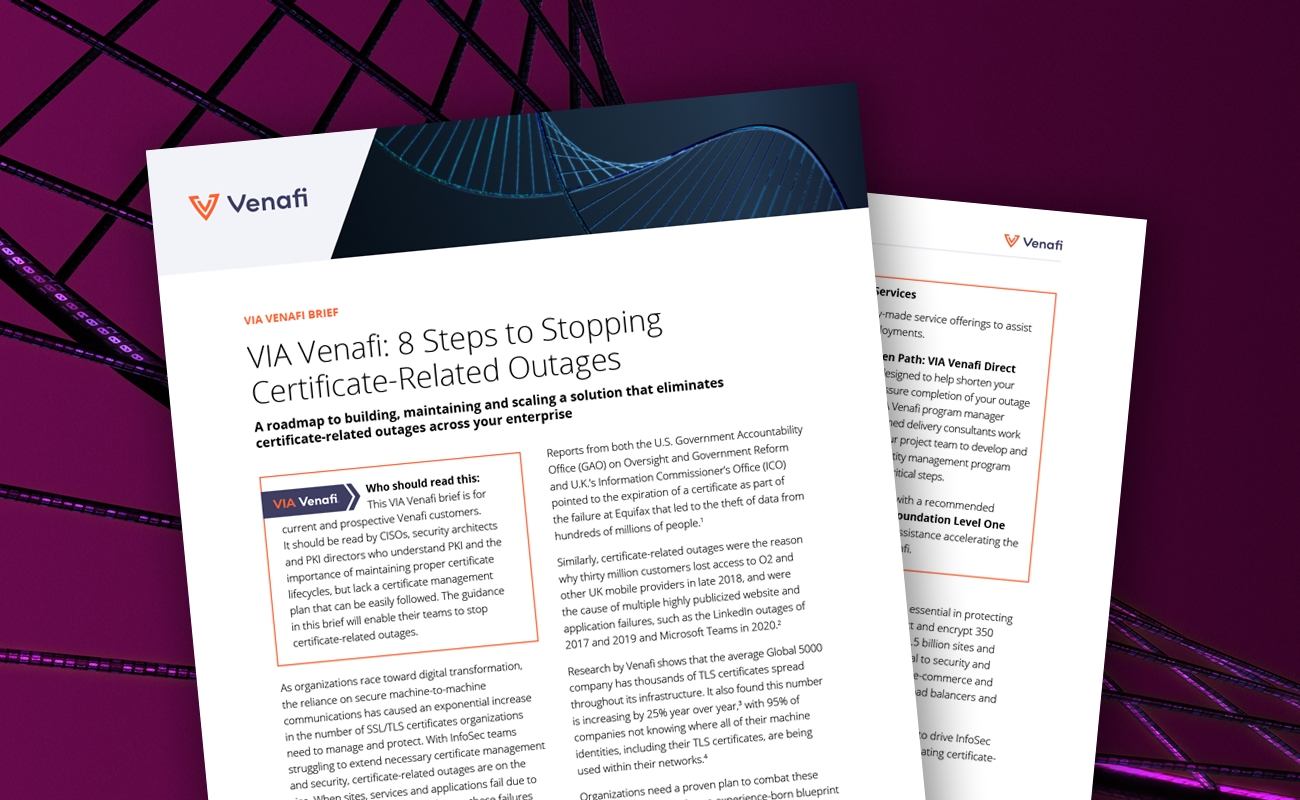 VIA Venafi: 8 Steps to Stopping Certificate-Related Outages - cover graphic