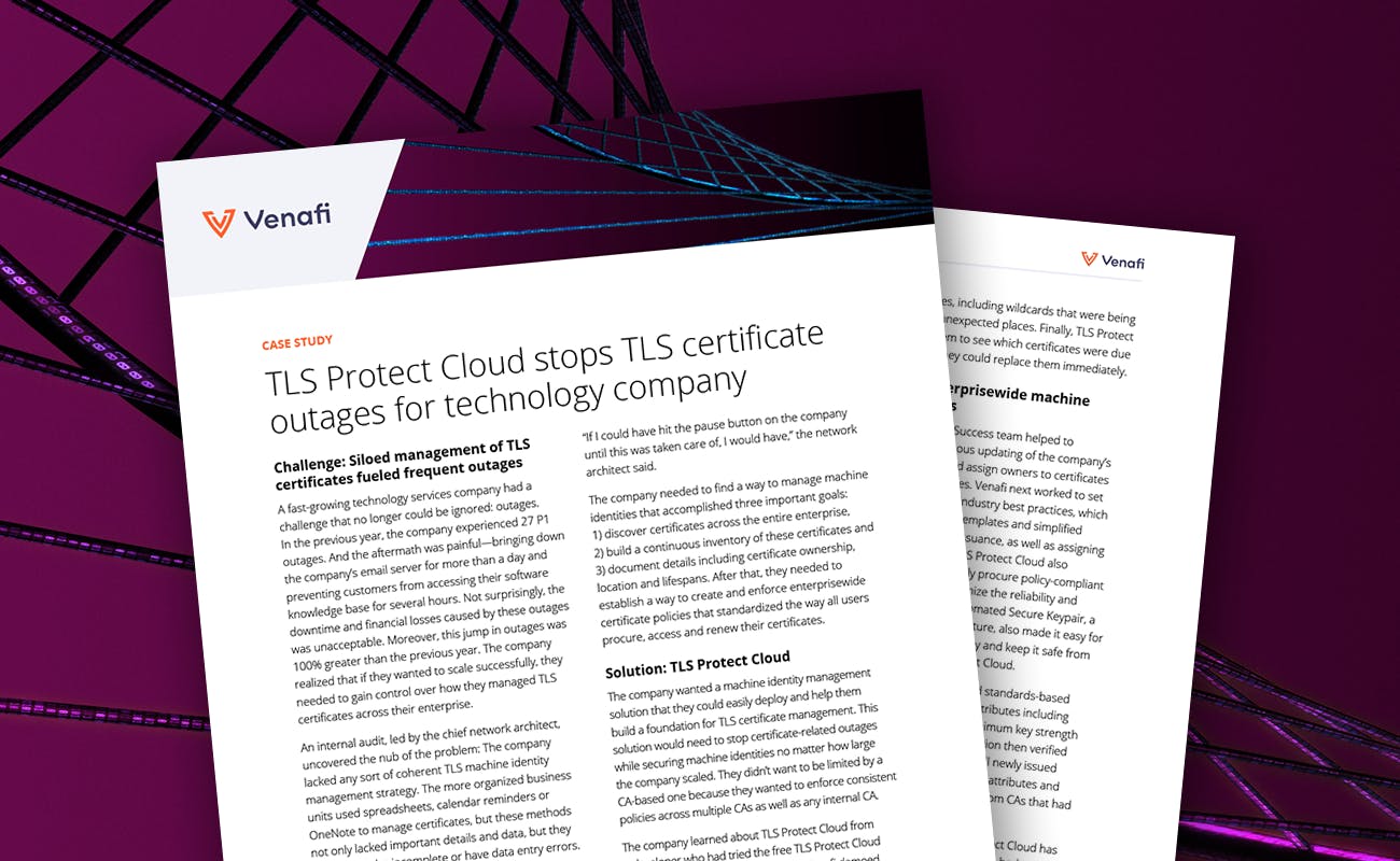 Venafi TLS Protect Cloud Stops TLS Certificate Outages for Technology Company - cover graphic
