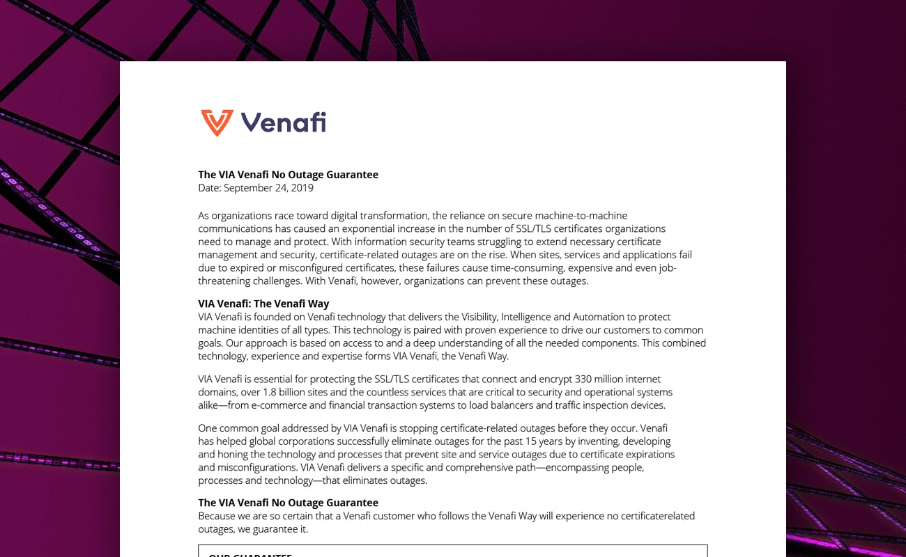 VIA Venafi - No Outage Guarantee  - cover graphic