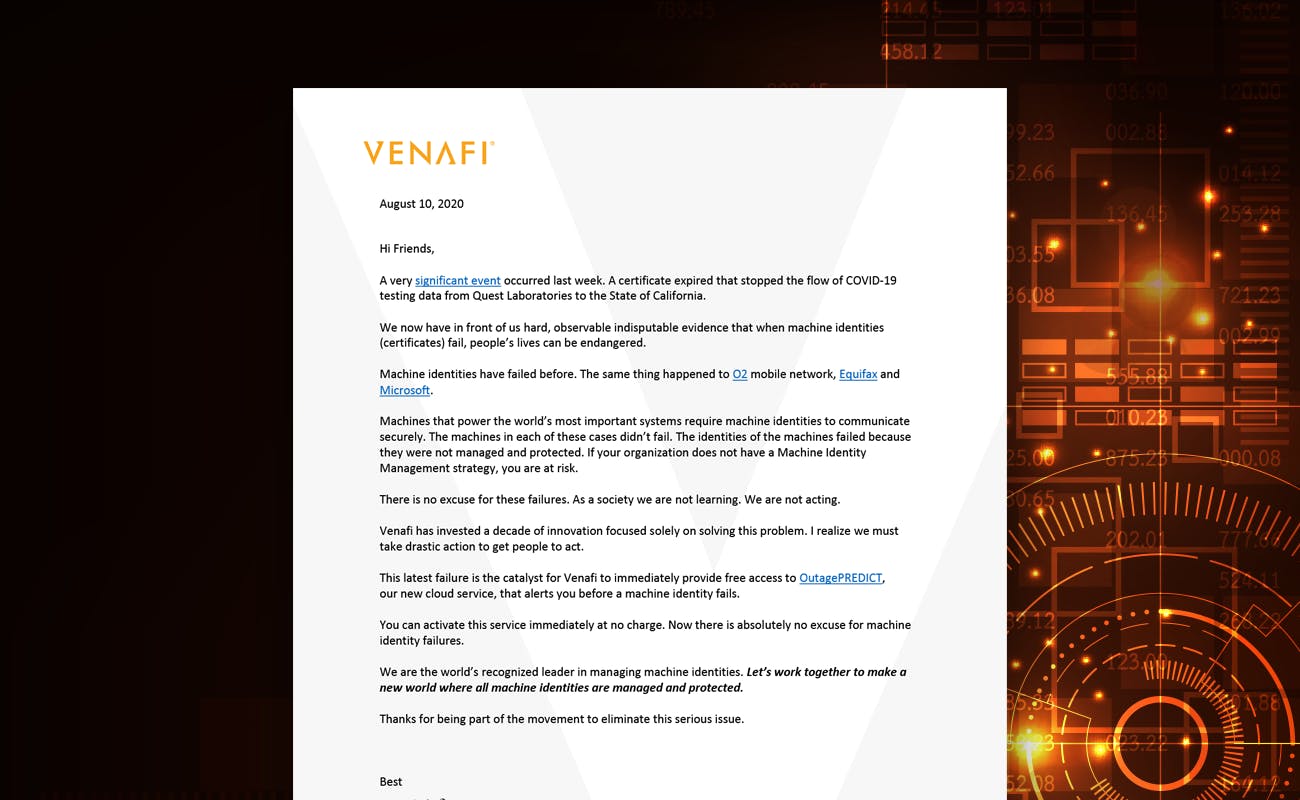 A letter from Venafi's CEO- COVID data failure - cover graphic