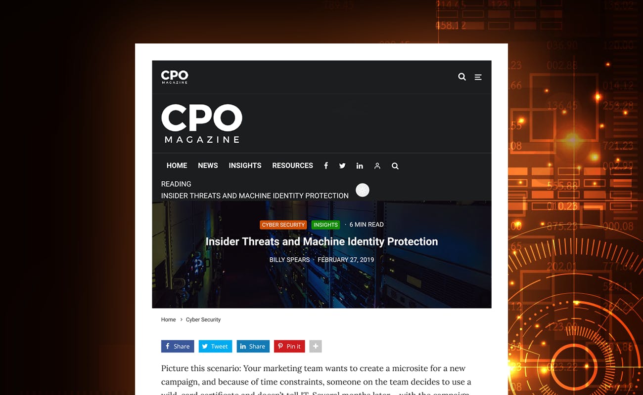 CPO Magazine: Insider Threats and Machine Identity Protection - cover graphic